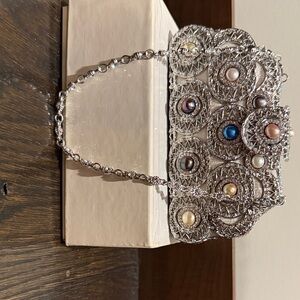 Elegant Silver Beaded Women's Bag
